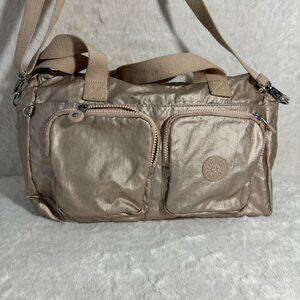 Kipling Metallic Mara Gold Nylon Crossbody/Shoulder Bag  Dual Front Pockets